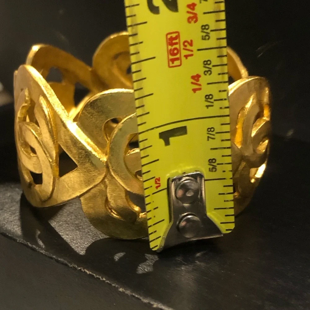 CHANEL Gold Statement Cuff Bracelet Interlocking CC Open Heart Design w/ Box